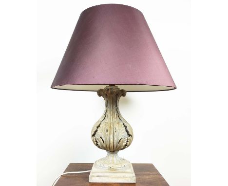 TABLE LAMP, 67cm overall including purple shade, in a distressed finish. 