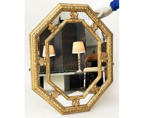 WALL MIRROR, Italian style octagonal foliate gilded with marginal mirror plates, 94cm H x 77cm. 