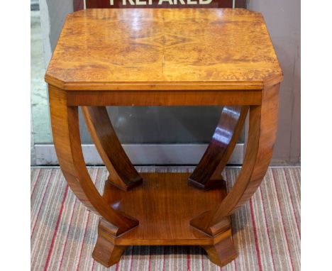 OCCASIONAL TABLE, 60cm H x 59cm W, Art Deco burr walnut and walnut with square ¼ veneered top. 