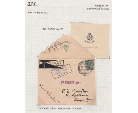 STAMPS POSTAL HISTORY : ROCKET POST - two 1930's Indian covers to Saugor Lighthouse Island, one dated 30th Sept 1932 first de
