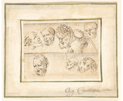 BOLOGNESE SCHOOL, FIRST HALF OF THE 17th CENTURYStudy of seven headsPen on paper laid down on cardboard, cm. 5,3x7,3PROVENANC