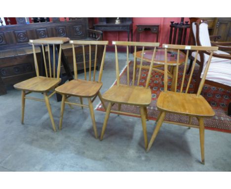 A set of four Ercol Blonde elm and beech 391 model chairs 