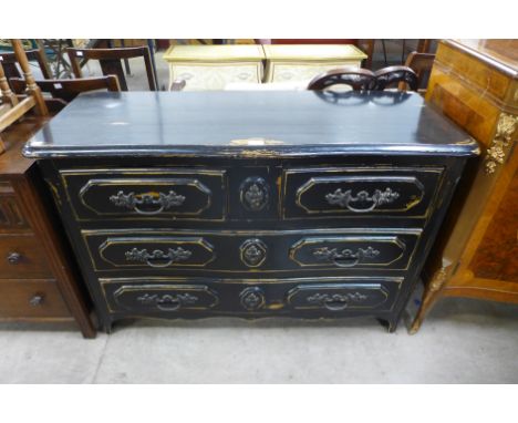 A French ebonised three drawer commode 