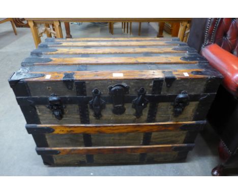 A 19th Century beech and iron mounted steamer trunk 