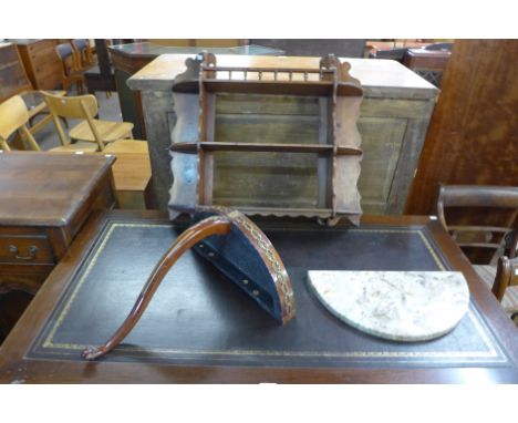 A mahogany wall shelf and a French mahogany marble topped console table 