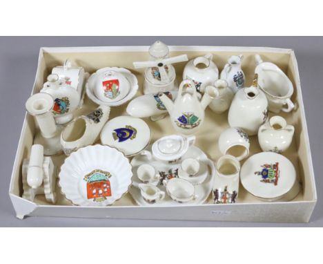 A collection of crested china including City of London tea for two and various factories, Arcadian, Carlton, Goss, Swann and 