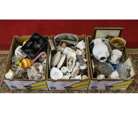 Three boxes of miscellaneous mostly ceramics including Spode, Aynsley, Crown Staffordshire and Murano.