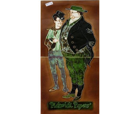 H & R Johnson Limited two tube line tiles decorated with figures from Pickwick papers.