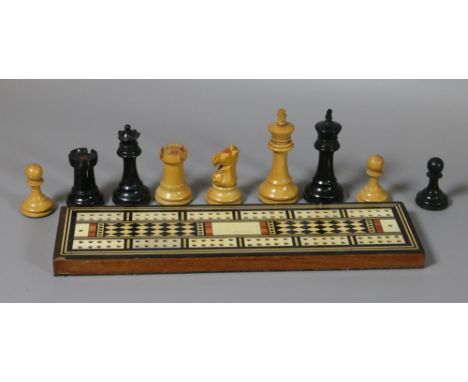 A very good quality circa 1880 games compendium set, with Jaques of London Staunton chess set, bone and ebony dominoes, Tunbr