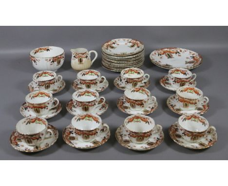 An Edwardian twelve part tea service decorated with flowers, approximately forty pieces.