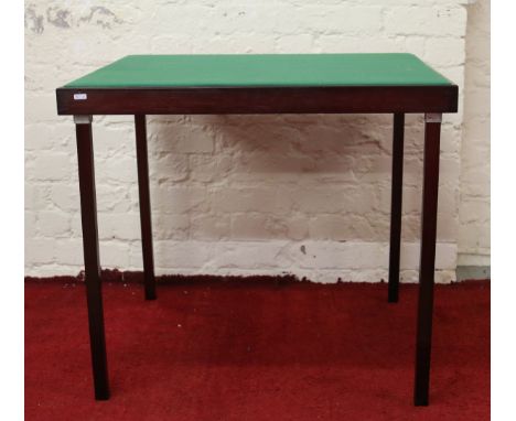 A mahogany and baize topped folding card table.