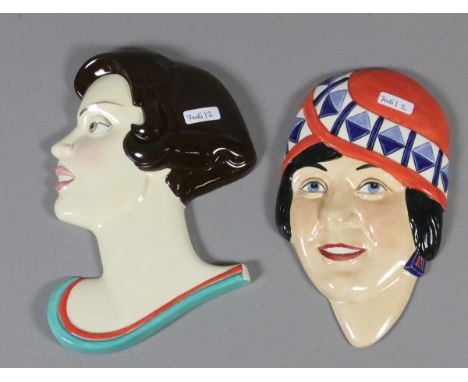 A pair of Art Deco style Limited Edition pottery face plaques to include Clarice Cliff example.