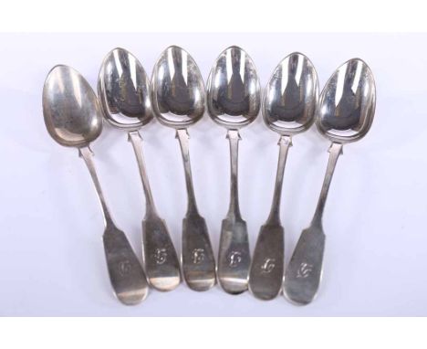 SET OF SIX SCOTTISH VICTORIAN FIDDLE PATTERN TEASPOONS
maker's mark 'J M & Co', Glasgow 1871, handles engraved with initial '