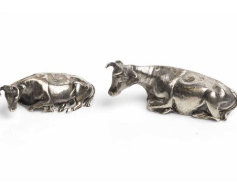 VICTORIAN NOVELTY SILVER COW FIGURE
maker Henry Wilkinson & Co, Sheffield 1846, modelled as a recumbent cow, 6cm long; togeth