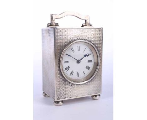 GEORGE V SILVER MINIATURE CARRIAGE TIMEPIECE
maker Charles & Richard Comyns, London 1916, front, sides and top with attractiv