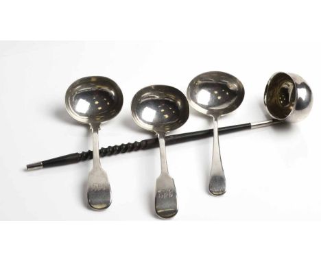 PAIR OF EARLY VICTORIAN SILVER FIDDLE PATTERN SAUCE LADLES
maker John & Henry Lias, London 1847, each handle engraved with in