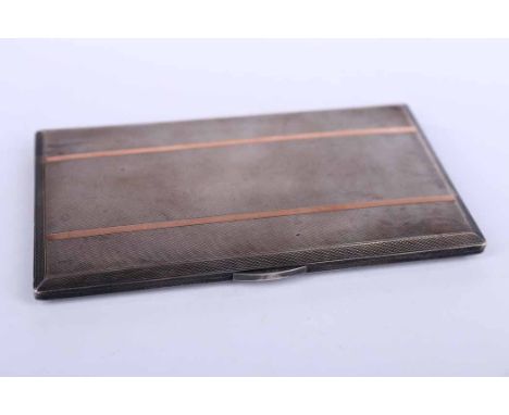 SILVER CIGARETTE CASE
maker A Nicholls & Son Ltd, Birmingham 1946, body with engine turned design and the lid with two bands 