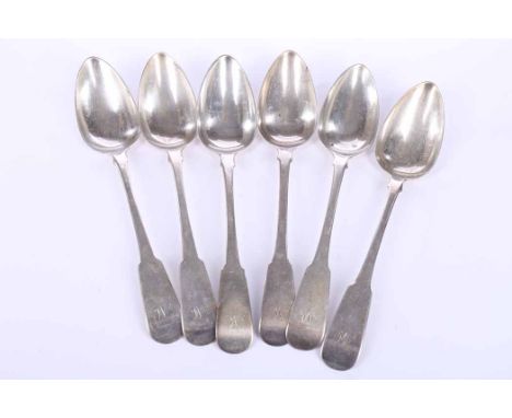 SIX GEORGE IV SCOTTISH SILVER FIDDLE PATTERN TABLE SPOONS
maker George Fenwick, Edinburgh 1822, each handle engraved with ini