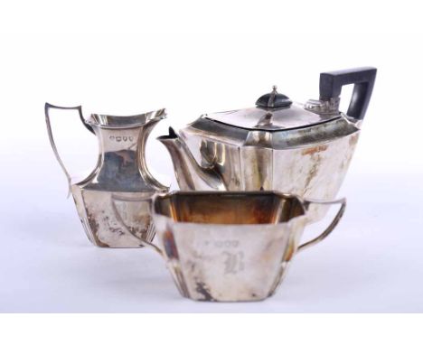 LATE VICTORIAN SILVER BACHELOR'S THREE PIECE TEA SERVICE
maker William Hutton & Sons Ltd, London 1895, of rectangular form, e