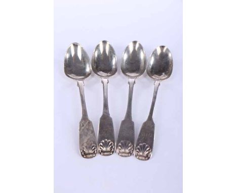 FIVE VICTORIAN SCOTTISH SILVER FIDDLE AND SHELL PATTERN TEA SPOONS
maker James McKay, Edinburgh 1844, each handle engraved wi