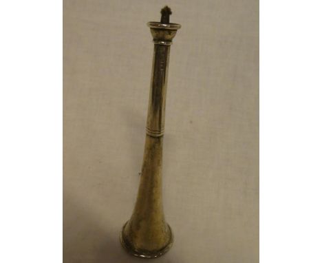 A George V silver table lighter in the form of a hunting horn, Chester marks 1913, 8" high