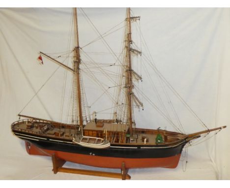 A large wooden scale-built model of a two masted sailing ship "Lady of Avenel" with deck detail, 52" long