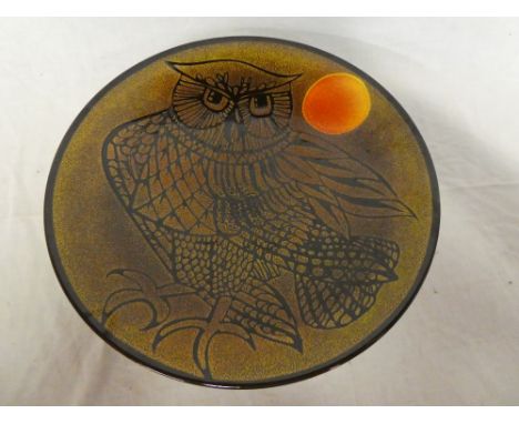 A Poole pottery Aegean circular charger with owl decoration, 16" inches diameter