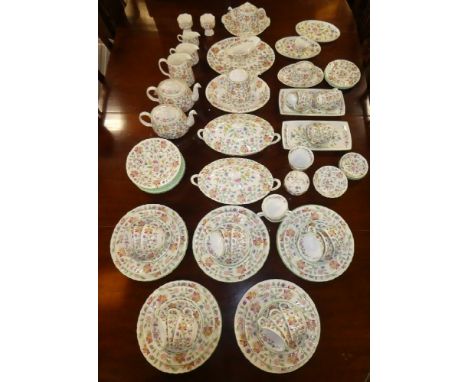 A large Mintons china "Haddon Hall" tea, coffee and dinner set comprising a pair of oval tureens and covers, meat plate, oval