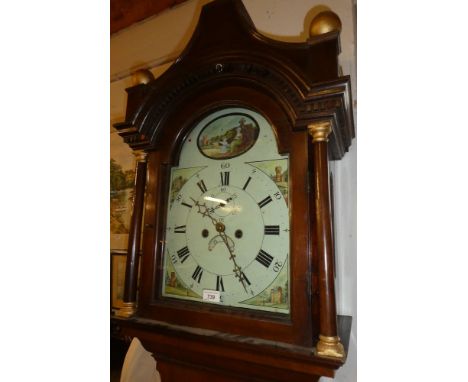 A 19th Century longcase clock with 12" painted arched dial, subsidiary seconds and a date dial, eight day movement in polishe