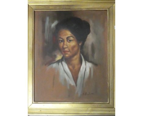 Artist Unknown - oil on canvasBust portrait of a female, labelled to verso "Innan - Palace Servant Kuala Lumpur 1960", 20" x 