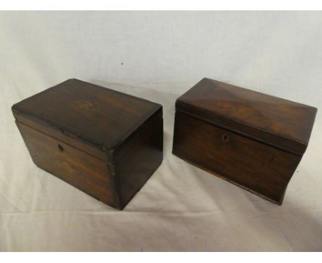 An early 19th Century inlaid mahogany rectangular tea caddy (minus interior fittings) enclosed by a hinged lid and one other 