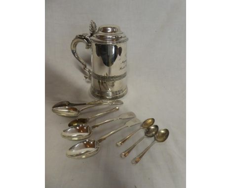 A pair of 19th Century silver fiddle pattern dessert spoons, silver fiddle &amp; scallop pattern dessert spoon, various other