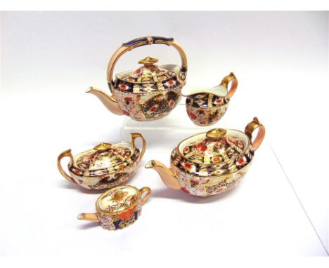 A GROUP OF SIX VICTORIAN DAVENPORT POTTERY ITEMS  in the Imari palette, the largest a teapot 21cm wide 15.5cm high