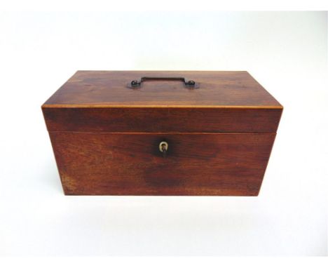 A 19TH CENTURY ROSEWOOD TEA CADDY  with boxwood edging, the interior fitted with twin compartments and (non-matching) engrave