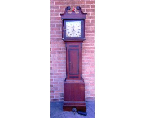 A 19TH CENTURY 30-HOUR LONGCASE CLOCK,  the enamelled dial with Roman numerals and calendar aperture engraved 'Morse & Tanner