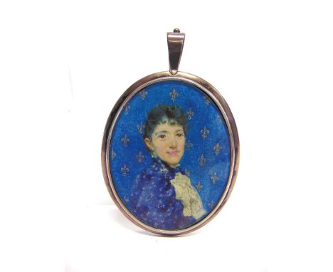 A VICTORIAN OVAL PORTRAIT MINIATURE OF A LADY,  in white metal frame monogrammed and dated 1893 to reverse, 78mm wide 115mm h