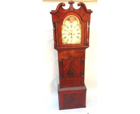 A GEORGE III 'NORTH COUNTRY' 8-DAY LONGCASE CLOCK,  the figured mahogany case with broken swan neck pediment, the enamel dial