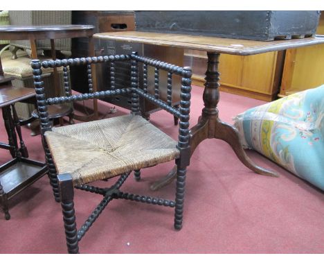 A XIX Century Oak Pedestal Table, on cabriole legs; together with a XIX Century bobbin turned corner chair, with a rush seat.