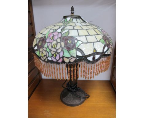 Tiffany Style Table Lamp, with tasselled drops to mushroom shade, approximately 51cm high.