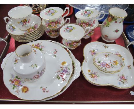 Royal Albert "Fairford", six cup-saucers, Royal Crown Derby vase, Derby posies vase etc:- One Tray