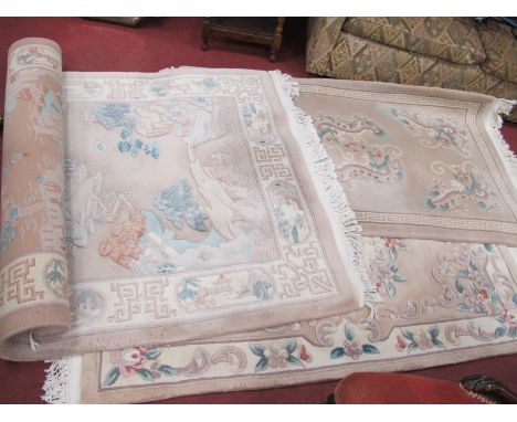 Jade Superwashed Chinese Style Wool Rug, made exclusively for Hand Made Carpets, with wool raised decoration of a Chinese Tem