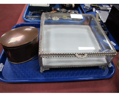 A French Style Glass Display Trinket Box, with hinged lid, raised on four pierced bracket feet, 19.5cm wide; together with a 