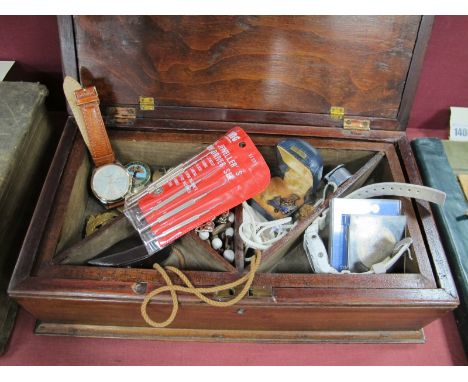 Intelligence Corps Badge, cycling badges, magnifying glass, Timex watch, etc:- in a mahogany box.