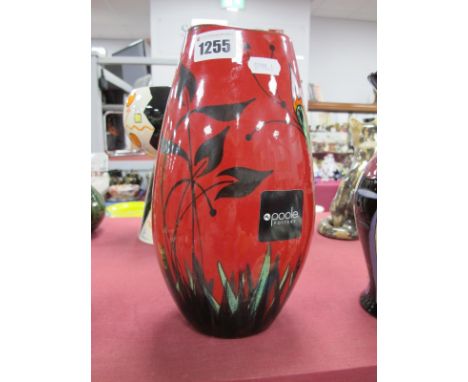 A Modern Poole Pottery Vase, with stylised flowers and butterflies, painted marks to base AX, 25cm high.