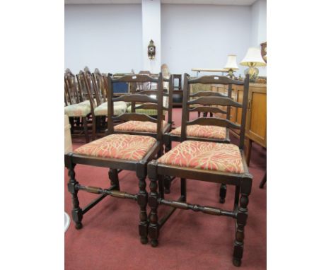 Four Ladder Back  Chairs, on turned and block supports.