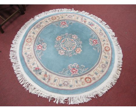 Persian Style Wool Carpet, with lozenge decoration, tassel ends; together with a circular "Jade" wool rug with tassel ends, P