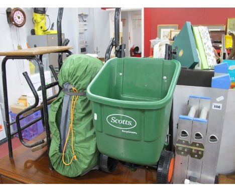 Loft Ladder, folding steps, stool, rotary spreader, tent. (5)