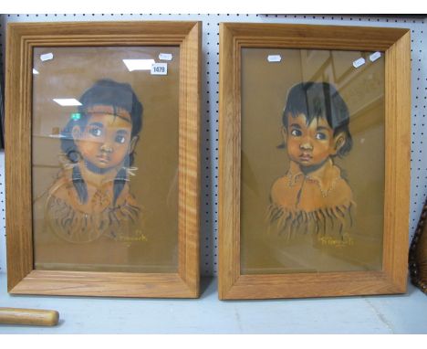 R. Romonick (Canadian Artist); A pair of watercolours of Sioux Children. (2)