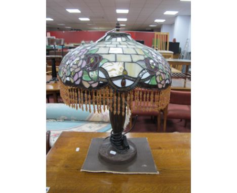 Tiffany Style Table Lamp, with tasselled drops to mushroom shade, approximately 51cm high.