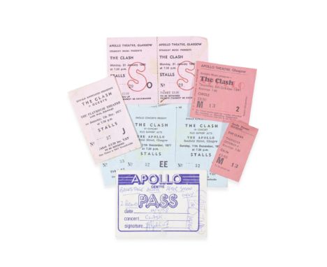 The Clash: A Group of Concert-Related Items, 1970s/80s, comprising: a crackback backstage pass for the Apollo Centre, Glasgow